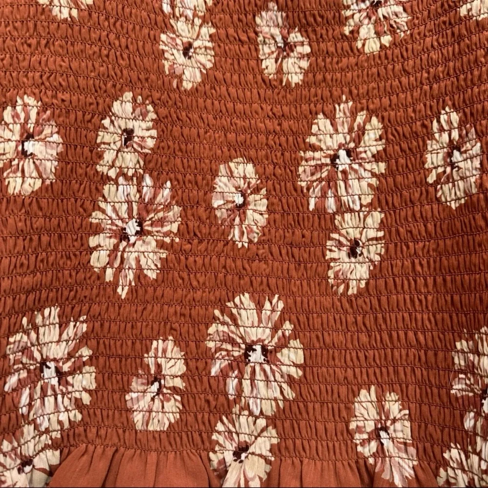 Madewell Georgette Lucie Puff Sleeve Smocked Top Rust Floral Square Neck Size M